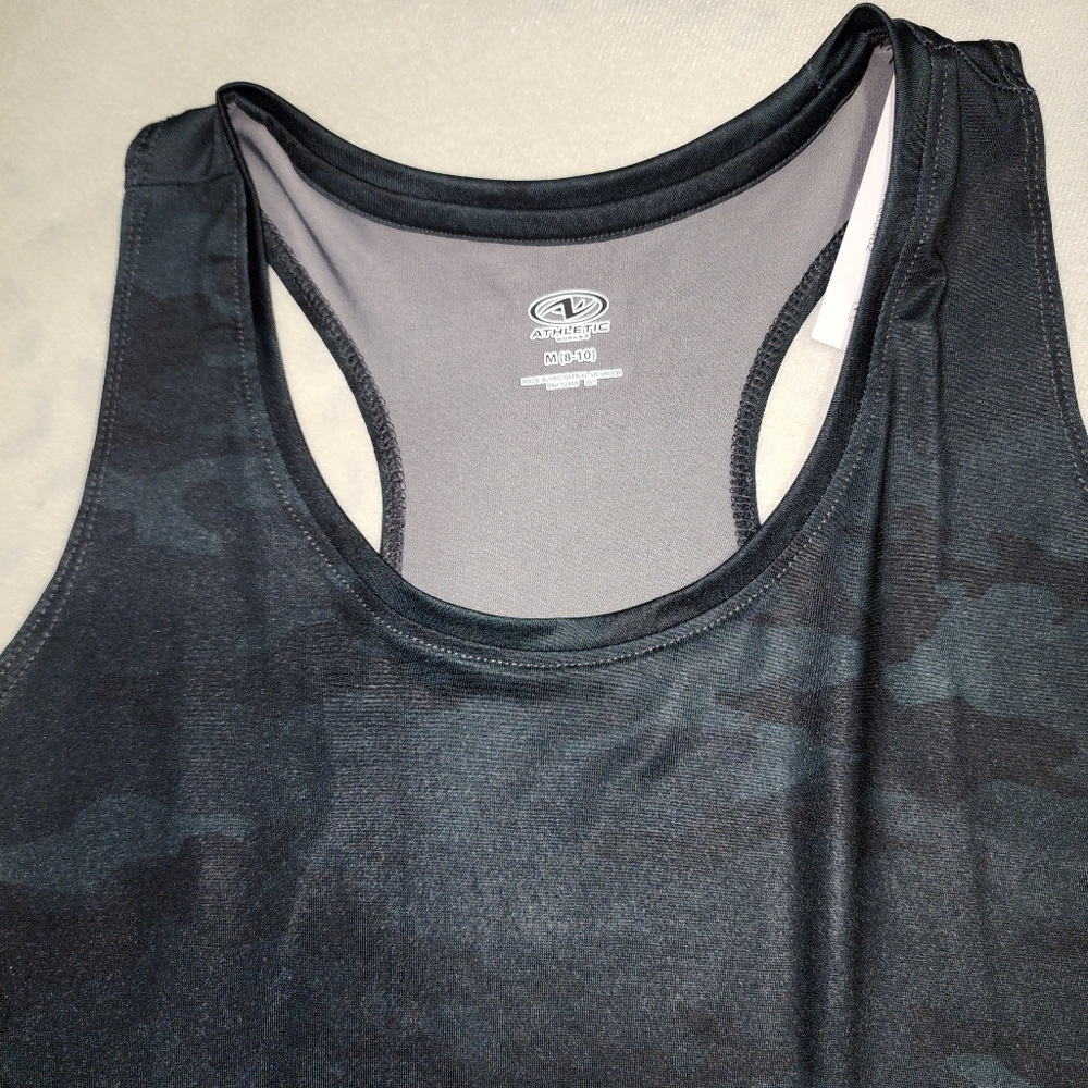 Women's Athletic Works Black Gray Camo Moisture Wick Racer Back Tank Top Medium - Picture 11 of 12